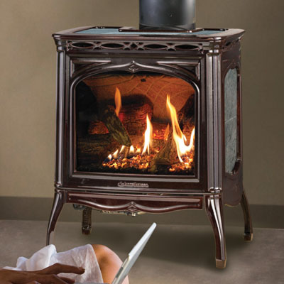 Hearthstone Tucson 8702 Soapstone Direct Vent Gas Stove In Brown Enamel and Gray Soapstone