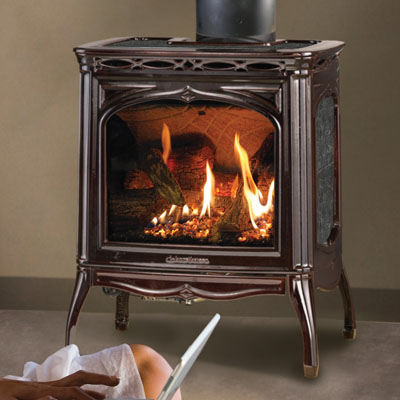 Hearthstone 8702 Tucson Gas Stove (in Brown Enamel with Kodiak Brown Stone)