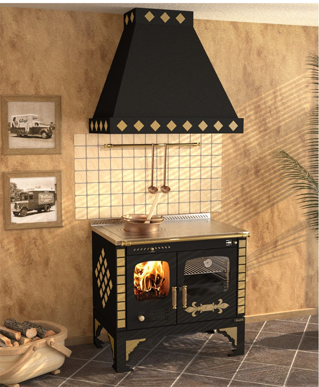 Modern Antique Wood Burning Cook Stove with Simple Decor