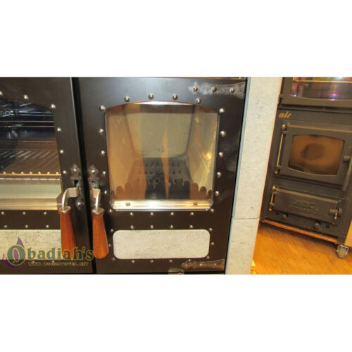 Rizzoli L90 Rustic Wood Cook Stove - Soapstone-Black Door, Right Flue, Multi Ring, Front Rail Rizzoli L90 Rustic Wood Cook Stove - Soapstone-Black Door, Right Flue, Multi Ring, Front Rail