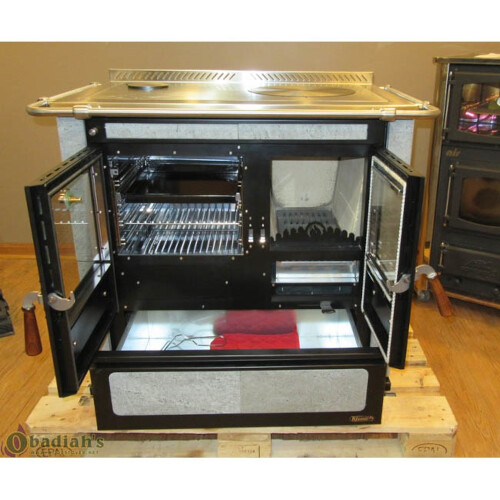 Rizzoli L90 Rustic Wood Cook Stove - Soapstone-Black Door, Right Flue, Multi Ring, Front Rail Rizzoli L90 Rustic Wood Cook Stove - Soapstone-Black Door, Right Flue, Multi Ring, Front Rail