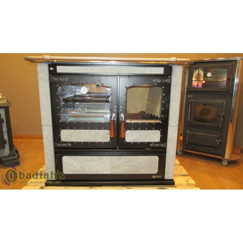 Rizzoli L90 Rustic Wood Cook Stove - Soapstone-Black Door, Right Flue, Multi Ring, Front Rail Rizzoli L90 Rustic Wood Cook Stove - Soapstone-Black Door, Right Flue, Multi Ring, Front Rail