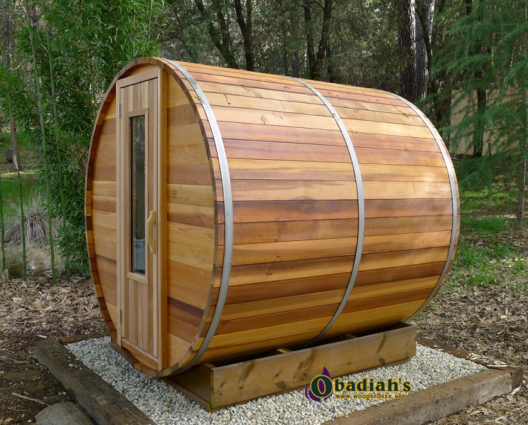 Northern Lights Outdoor Cedar Barrel Sauna by Obadiah's Woodstoves